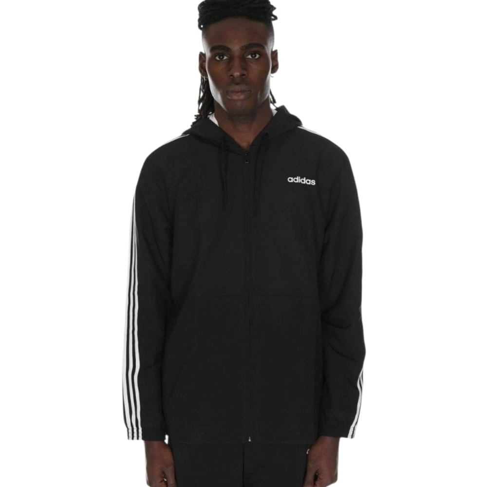 Adidas | Men's Essentials Black Windbreaker Hooded Track Jacket (Size Large)